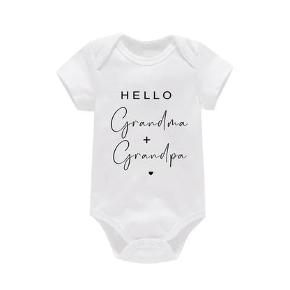 Pregnancy Announcement to Be Grandparents Hello Grandma & Grandpa Baby Bodysuits Infant Baby Boy Girls Clothes Baby Shower Gift